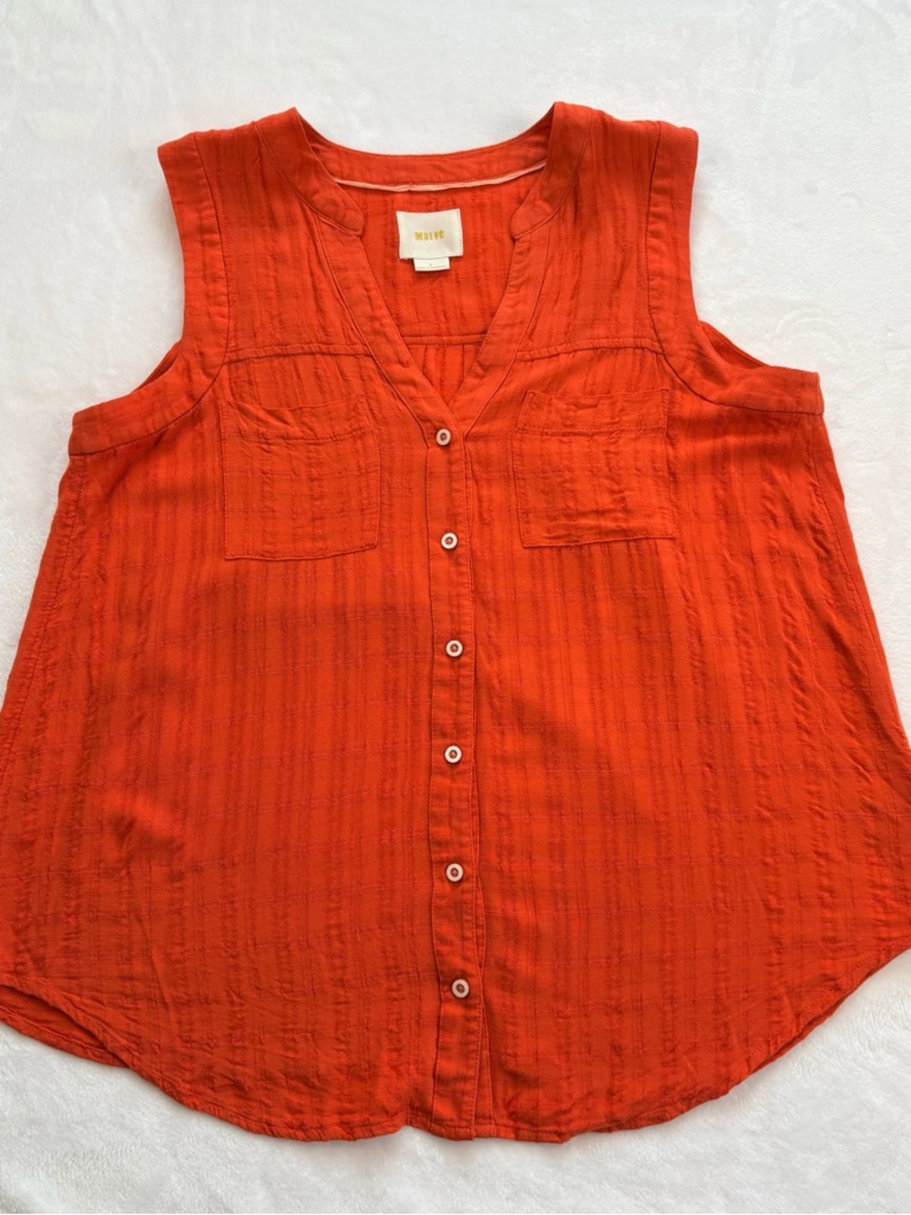 MAEVE Anthropologie Sunseeker Sleeveless Top Blouse Button Down Orange Size 6 - Picture 7 of 8